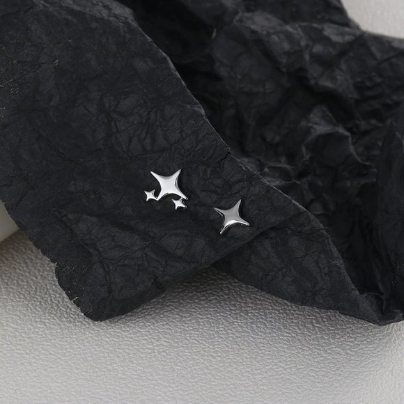 NEW S925 Sterling Silver Asymmetrical Four Point Star Stud Earrings - Picture 5 of 8